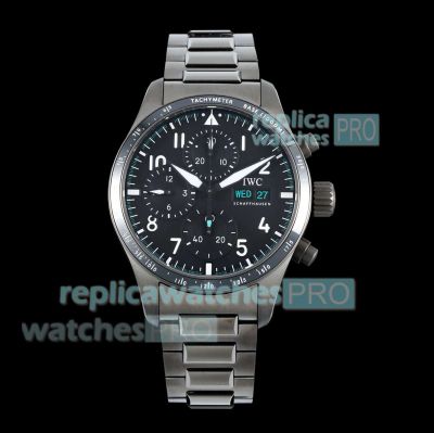 BLS Swiss Clone IWC Pilot's Performance Chronograph 7750 Black Steel Watch 